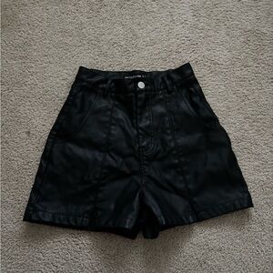 Pretty Little Thing Women’s Faux Leather Black High Waisted Shorts